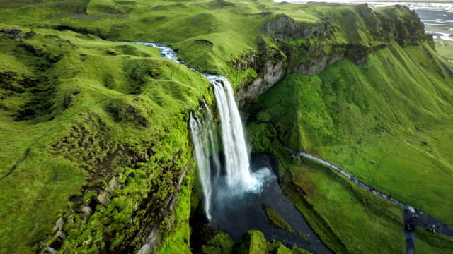 AERIAL: Seljalandsfoss Waterfall in Iceland