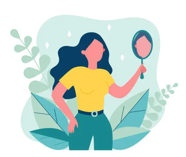 Vector illustration of Self centered woman suffering from narcissism