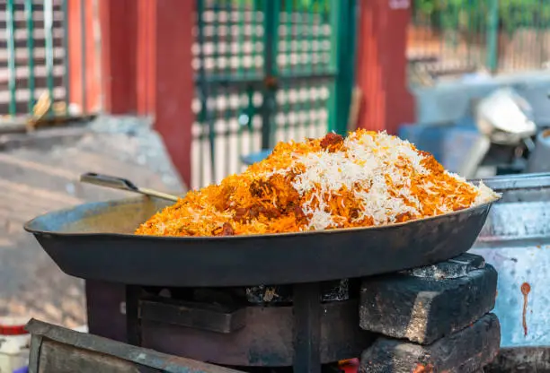 Roadside Indian Chicken Biryani . Selective Focus
