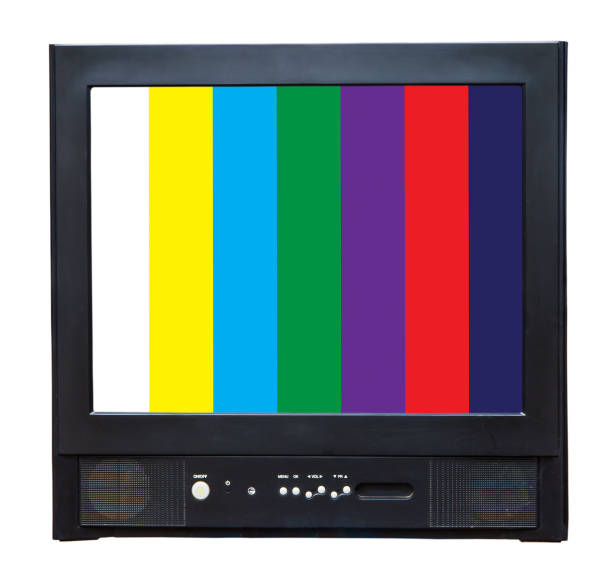 istock test screenold  television with test screen on  isolated background. 1211282652