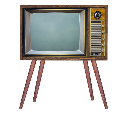 classic vintage retro style with stand ,old  television with cut out screen,old  television on  isolated background.