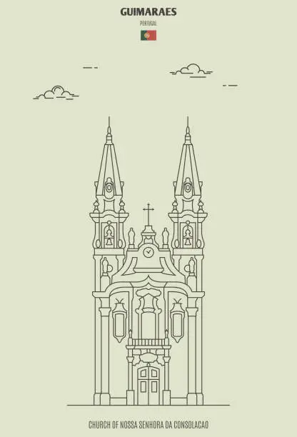 Vector illustration of Church of Nossa Senhora da Consolacao in Guimaraes, Portugal. Landmark icon