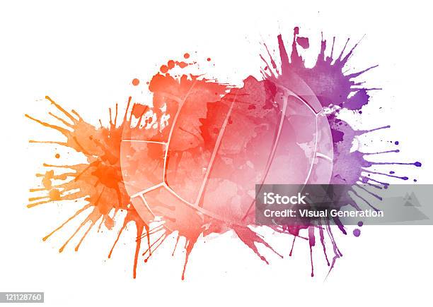 Orange Red And Purple Splattered Paint Image Of Volleyball Stock Illustration - Download Image Now