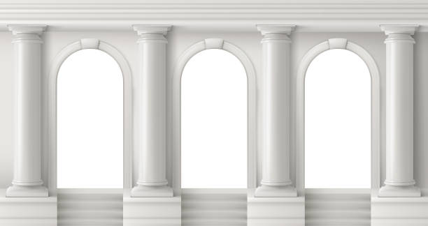 древний греческий храм с белыми колоннами - arcade arch architecture nobody stock illustrations