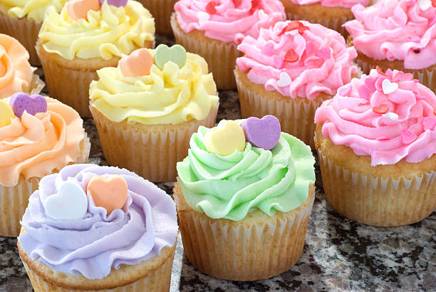 Rows of Romantic Cupcakes stock photo