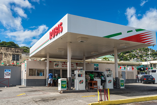 Kingstown, St Vincent and the Grenadines - December 19, 2018: View of the Rubis Gas Station in Kingstown, Saint Vincent island, Saint Vincent and the Grenadines.