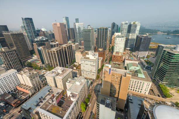 istock Aerial skyline of Vancouver at dusk, Canada 1211288821