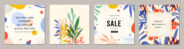 Universal Art Templates_04 Trendy abstract square art templates. Suitable for social media posts, mobile apps, banners design and web/internet ads. nature drawings stock illustrations