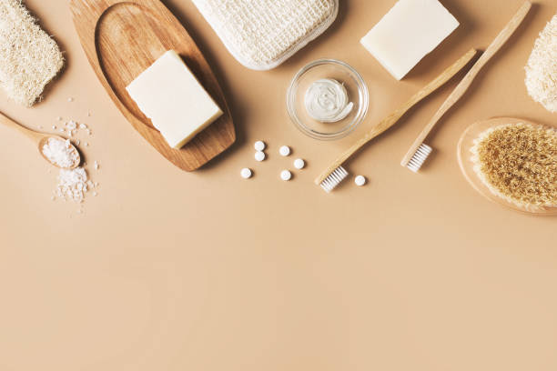 istock Bath natural accessories and skin care cosmetics, zero waste theme on beige background 1211294184
