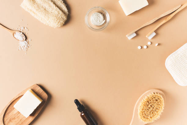 istock Bath natural accessories and skin care cosmetics, zero waste theme on beige background 1211294229