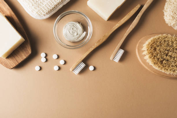 istock Bath natural accessories and skin care cosmetics, zero waste theme on beige background 1211294333