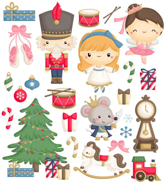 Vector illustration of A Vector Set of Cute Cartoon Character for Fairy Tale Nutcracker