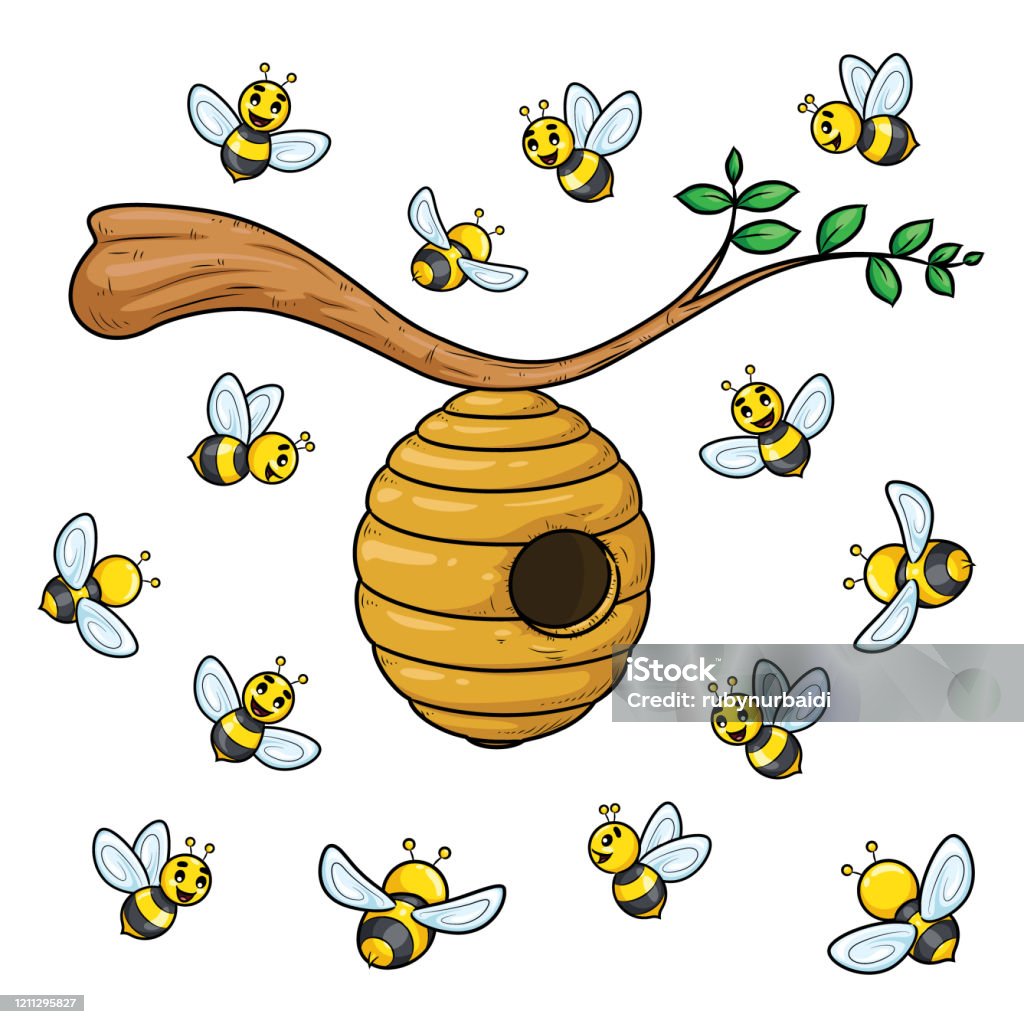 Ilustración de Colección De Dibujos Animados De Abejas Con Colmena y más  Vectores Libres de Derechos de Abeja - iStock