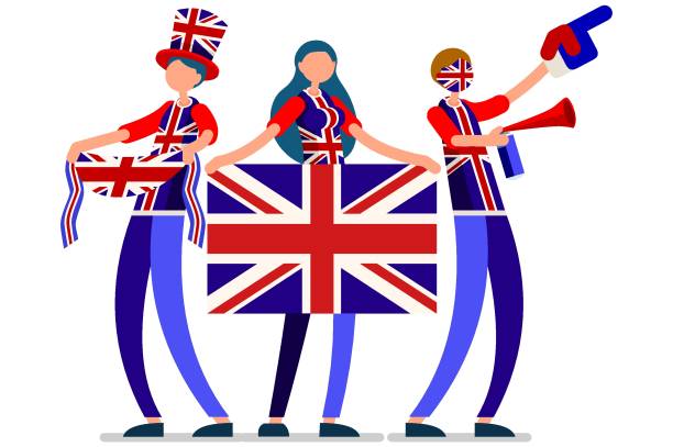 ilustraciones, imágenes clip art, dibujos animados e iconos de stock de bandera inglesa reino unido personas día del reino unido - fan england british culture english culture