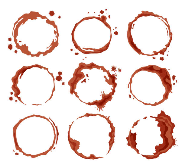 istock Coffee brown stains. Dirty cup splash ring stain or coffee stamp, dirt watercolor latte or tea spots. Coffee ring stain for card, logo, list, menu 1211299238