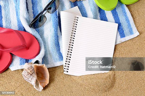 Beach Background Stock Photo - Download Image Now - Beach, Note Pad, Beach Towel