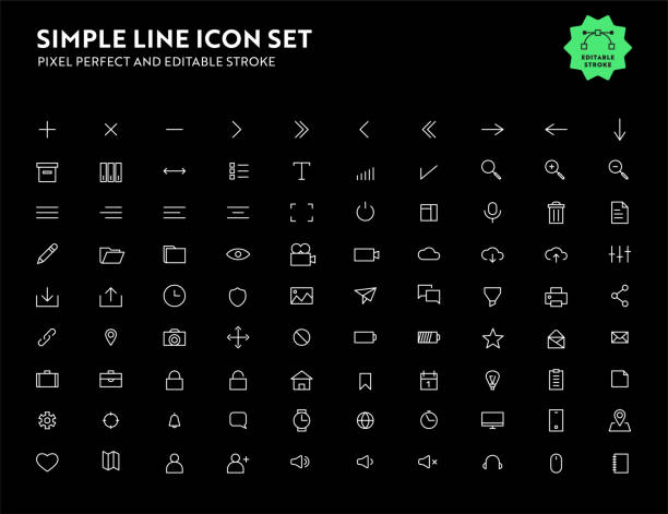 illustrazioni stock, clip art, cartoni animati e icone di tendenza di simple line icon set pixel perfect and editable stroke - conceptual symbol