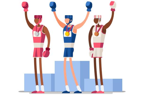 боксеры борьба бокс спортсменов подиум - first class illustrations stock illustrations