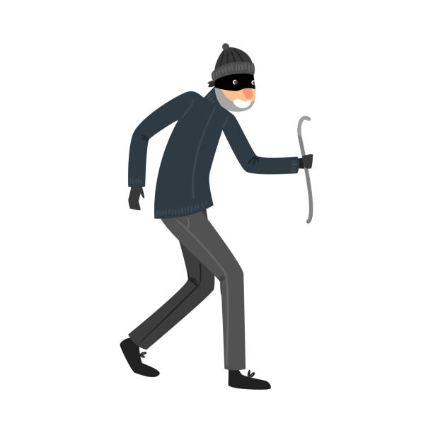 Sneaking Thief In Black Clothes Standing With The Crowbar In Hand Vector  Illustration In Flat Cartoon Style Stock Illustration - Download Image Now  - iStock