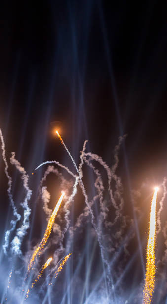 istock Colorful fireworks on the black sky background. 1211305867