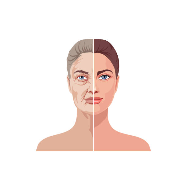 istock Female facial aging isolated on white background vector graphic illustration 1211307393
