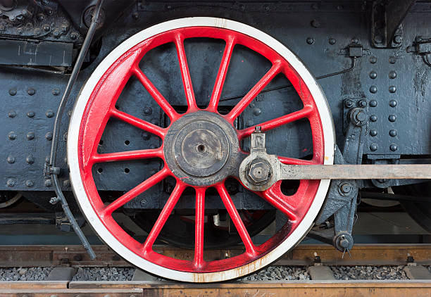 Vintage steam locomotive wheels stock photo