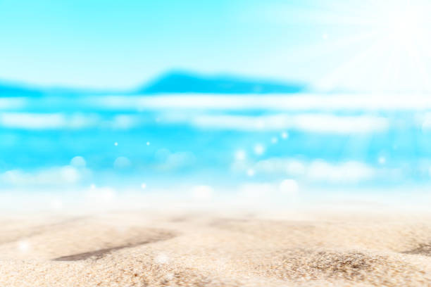 istock Copy space blur tropical beach with bokeh sun light wave on blue sky and white cloud abstract background. 1211309685