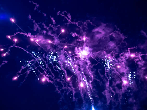 istock Colorful fireworks on the black sky background. 1211310557