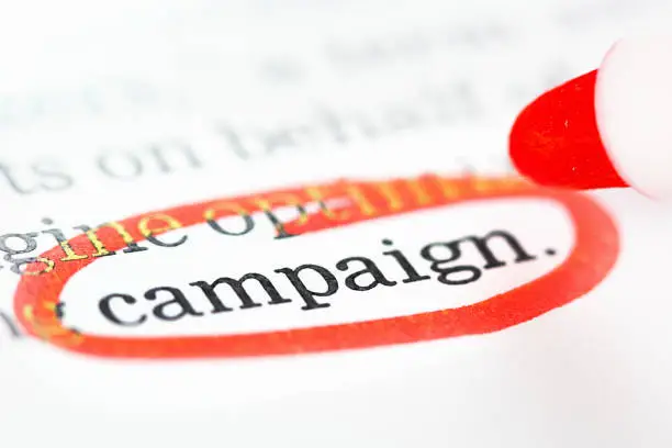 In a document the word "campaign" is ringed in red for emphasis.