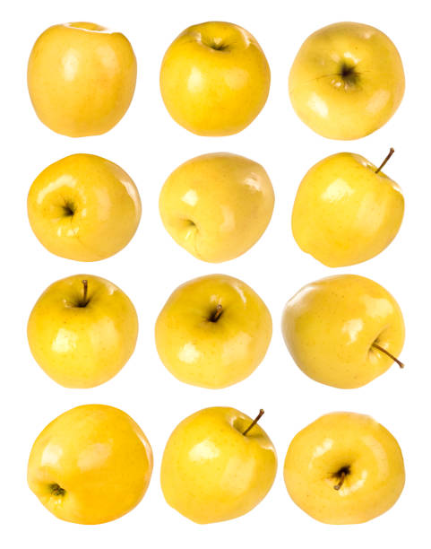 istock Set of yellow apples on a white background 1211311200