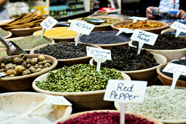 istock bazaar with spices. Spices stall in the Spice Market 1211317268