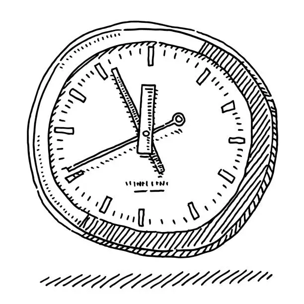 Vector illustration of Wall Clock Five Minutes Before 12 Drawing