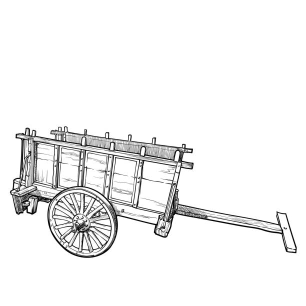 illustrations, cliparts, dessins animés et icônes de chariot de ferme à l’ancienne. dessin de modèle de croquis isolé sur le fond blanc. - traction animale