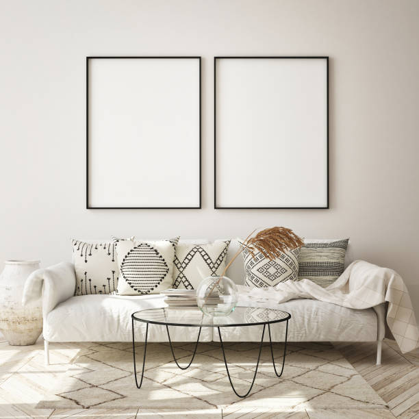 istock mock up poster frame in modern interior background, scandinavian style, 3D render 1211319486