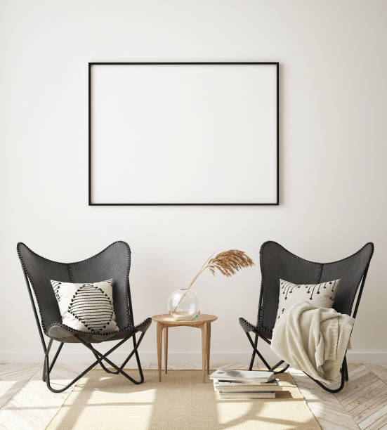 istock mock up poster frame in modern interior background, scandinavian style, 3D render 1211319493