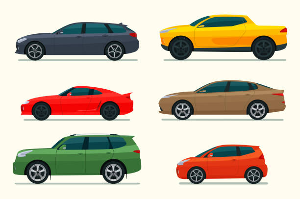 duży zestaw różnych modeli samochodów. wektor płaska ilustracja stylu. - car sedan vector land vehicle stock illustrations