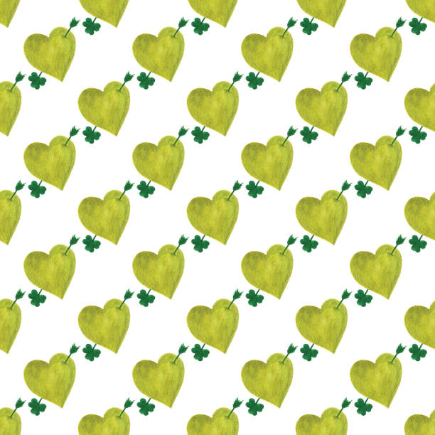 シャムロック矢印と緑のハートとシームレスなパターン - arrow heart shape love luck点のイラスト素材／クリップアート素材／マンガ素材／アイコン素材