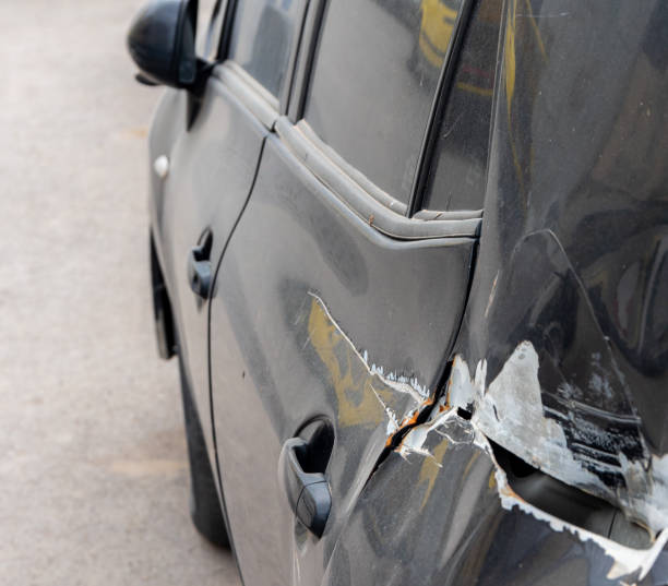 istock Rear left side of car get damaged by accident. 1211321532