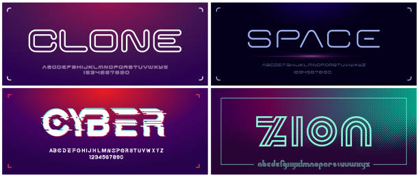 Set of futuristic display fonts for headlines and logos Set of futuristic display fonts for headlines and logos. All elements are on the separate layers. cyborg stock illustrations