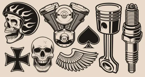 Vector illustration of Set of vector illustrations for biker theme
