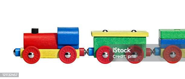 Sideways Wooden Toy Train Stock Photo - Download Image Now - Train Set, Wood - Material, Toy