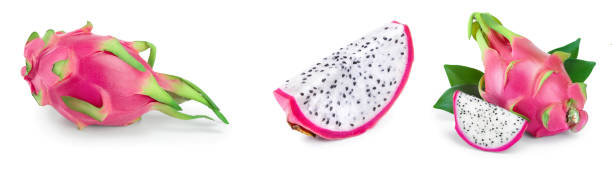 istock Ripe Dragon fruit, Pitaya or Pitahaya isolated on white background, fruit healthy concept. Set or collection 1211325751
