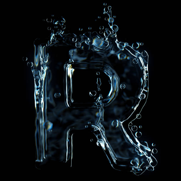 istock Liquid letter R water splash isolated on black background 1211325811