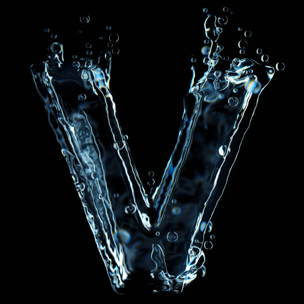 istock Liquid letter V water splash isolated on black background 1211325923