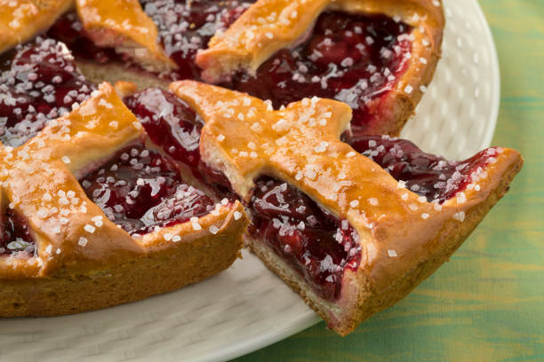 Fresh baked Limburg cherry vlaai stock photo