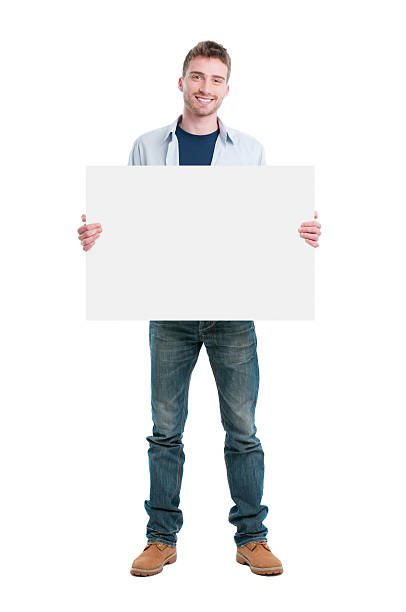 feliz padre holding cartel - man holding a sign fotografías e imágenes de stock