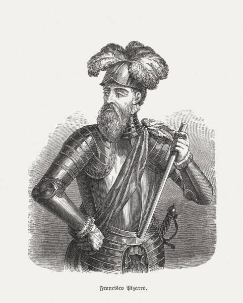 Francisco Pizarro González (1476/78-1541), Spanish conqueror, wood dengraving, published 1888 Francisco Pizarro González (1476/78 - 1541) - Spanish conquistador who conquered the Inca Empire. Wood engraving after an old etching, published in 1888. francisco pizarro stock illustrations