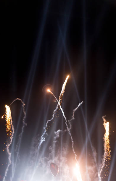 istock Colorful fireworks on the black sky background. 1211328023