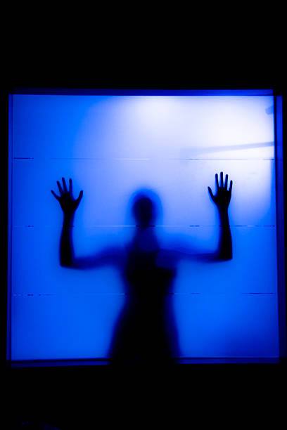 istock Young woman behind the matte glass 121132809