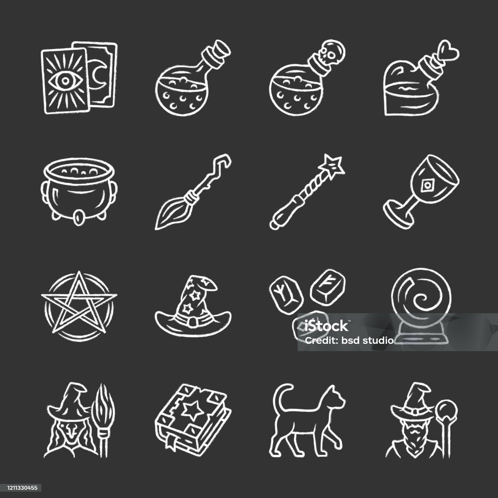 Magic Chalk Icons Set Witchcraft Sorcery Halloween Items Occult Gypsy  Mystic Rituals Tool Fortune Telling Divination Superstition Future  Predictions Isolated Vector Chalkboard Illustrations Stock Illustration -  Download Image Now - iStock